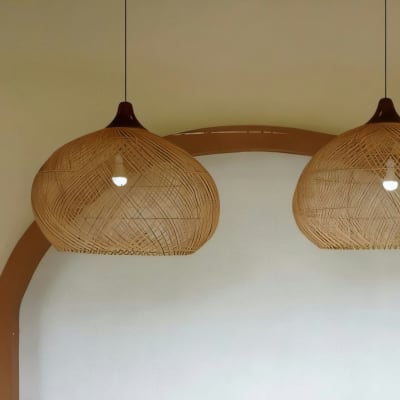 Orion Round Hanging Lamp with Teak on Top and without Electric Cable - Big