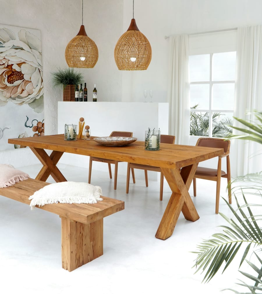 Country Table X Wooden Leg with Rough Surface Large Natural