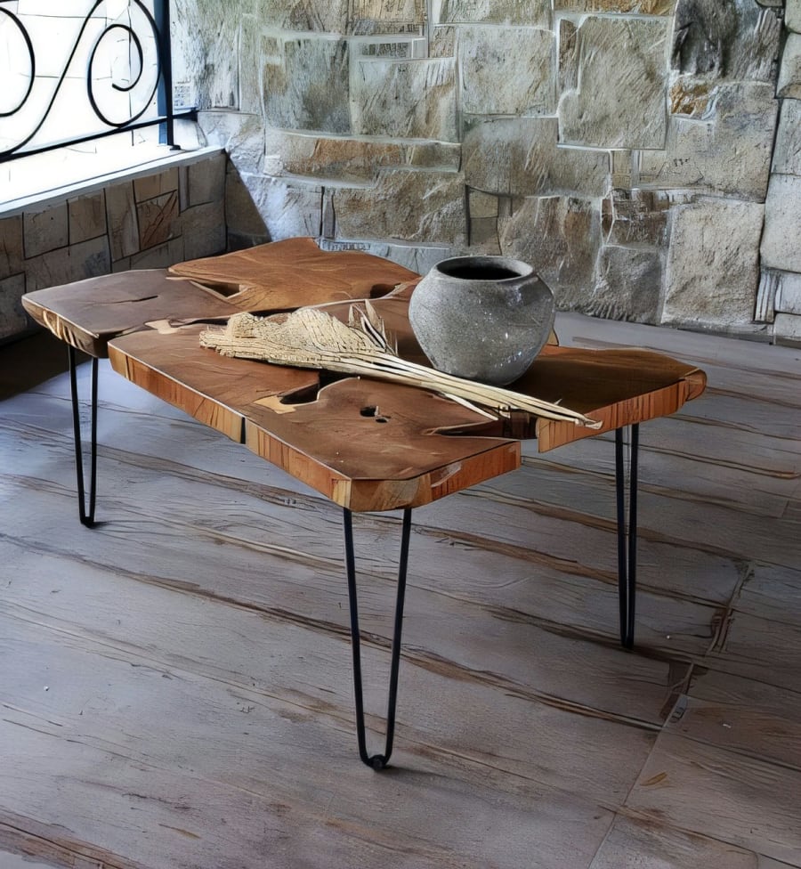 Tree Slices Coffee Table of 6 Pieces with Butterfly Connection