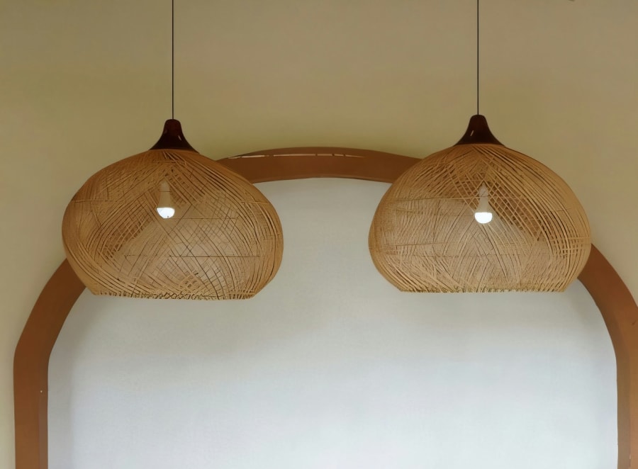 Orion Round Hanging Lamp with Teak on Top and without Electric Cable - Big