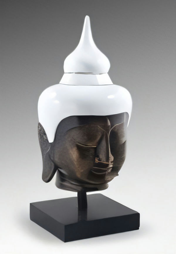 Buddha Head on Stand White - Medium