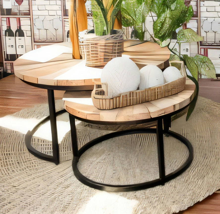 Java Round Table Set 2 with Iron Legs