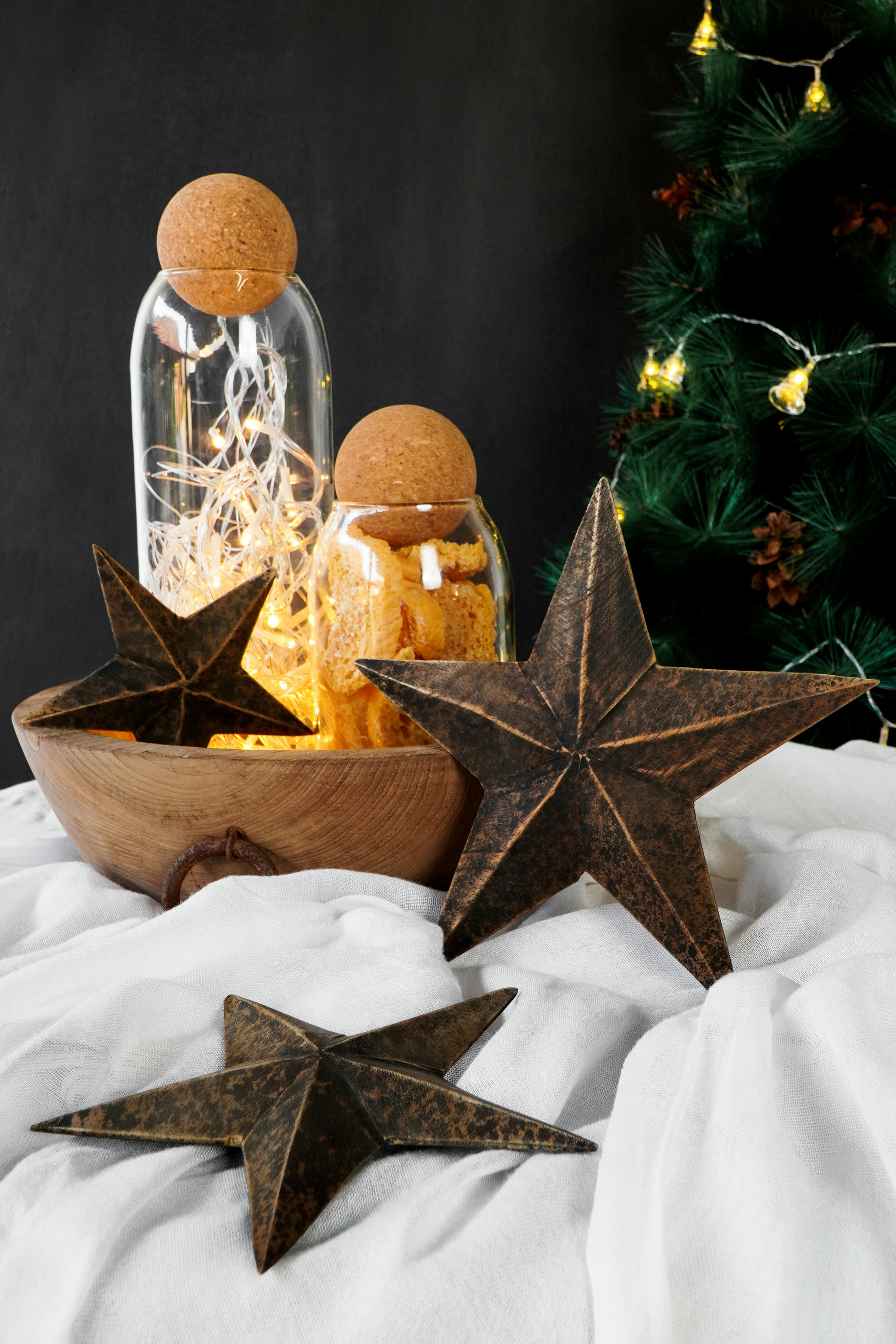 CHRISTMAS STAR DECO SET OF THREE OLD GREY